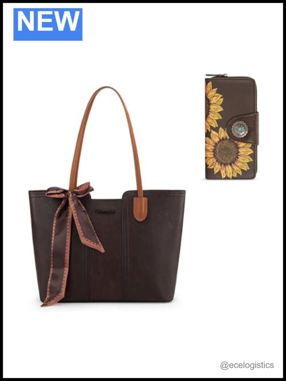 Tote Bag and RFID Blocking Sunflower Wallets Set Women Vegan Leather